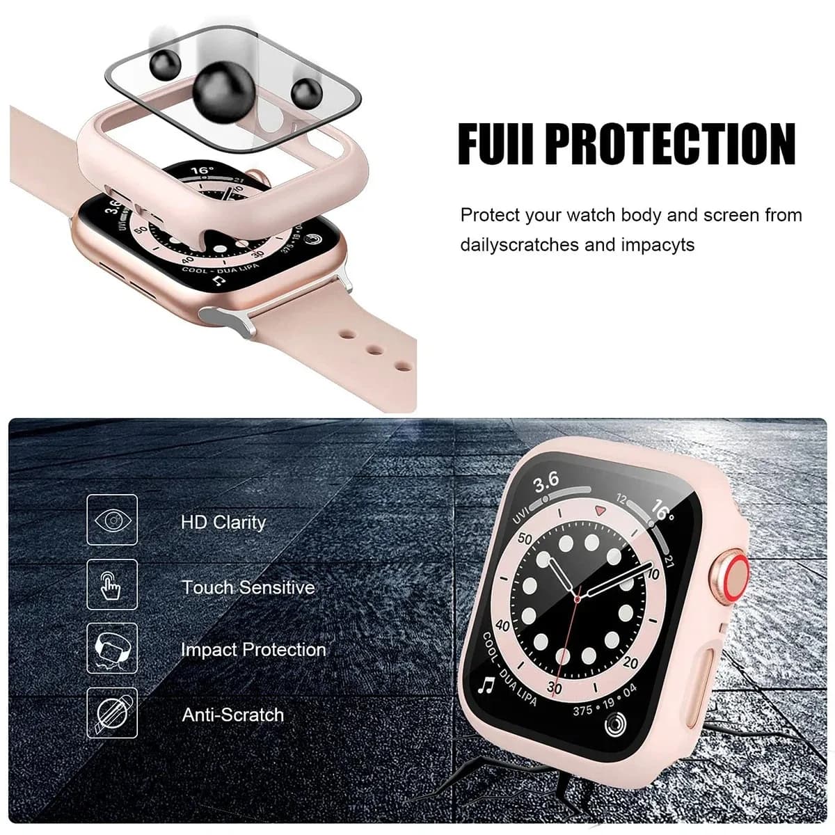 Protection verre trempé pour Apple Watch 44mm 40mm - Coque complète étanche, compatible toutes séries