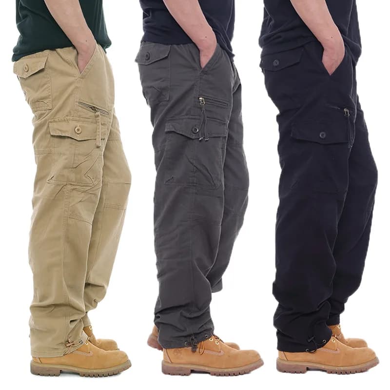Pantalon cargo 100% coton multi-poches élastique pour pêche et randonnée 2025
