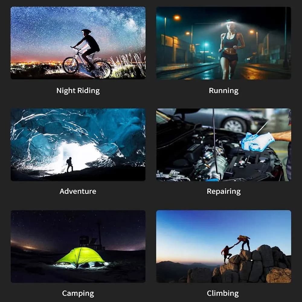 Lampe frontale LED rechargeable USB pour pêche nocturne avec capteur de mouvement et batterie intégrée