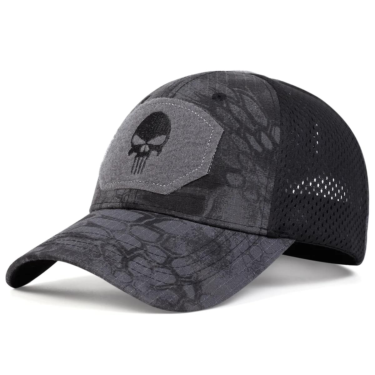 Casquette baseball crâne brodée unisexe - Mesh respirant tactique - Ajustable pour randonnée pêche