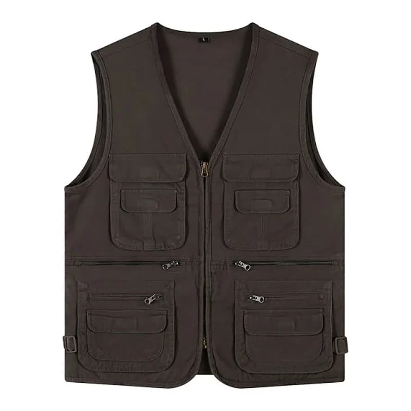 Veste de pêche été homme grande taille coton - 16 poches multiples pour photographie et accessoires