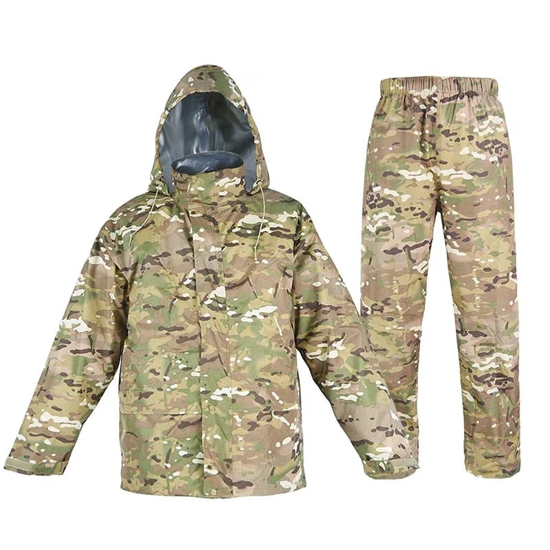 Veste et pantalon pluie camouflage 210T PU - Tenue pêche imperméable légère pour intempéries