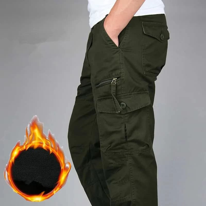 Pantalon cargo hiver double couche polaire pour pêche en eau froide - Camouflage épais et chaud