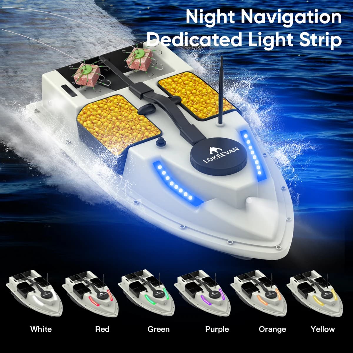 LOKEEVAN D19 Remote Controlled Bait Boat with GPS,600M RC Night Boat LED Fishing