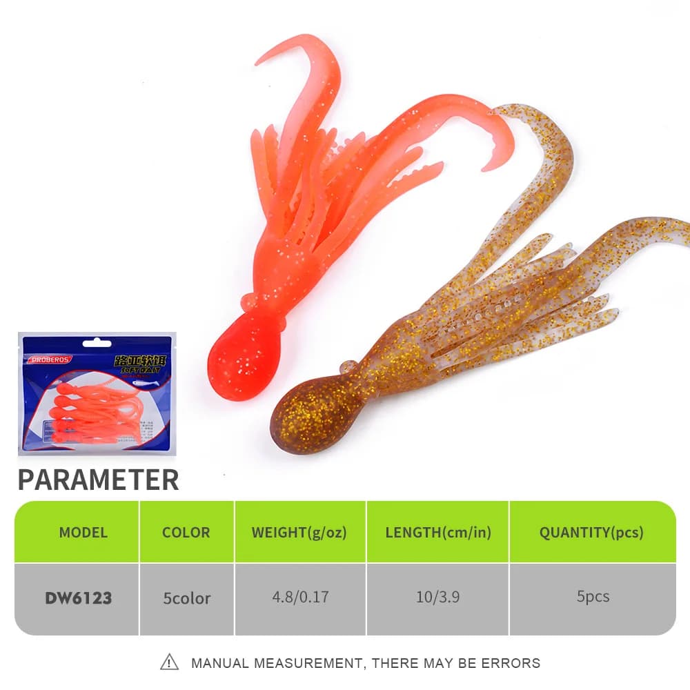 5 leurres souples luminescents Octopus Skirts pour thon et calamar - Jigging et trolling marin