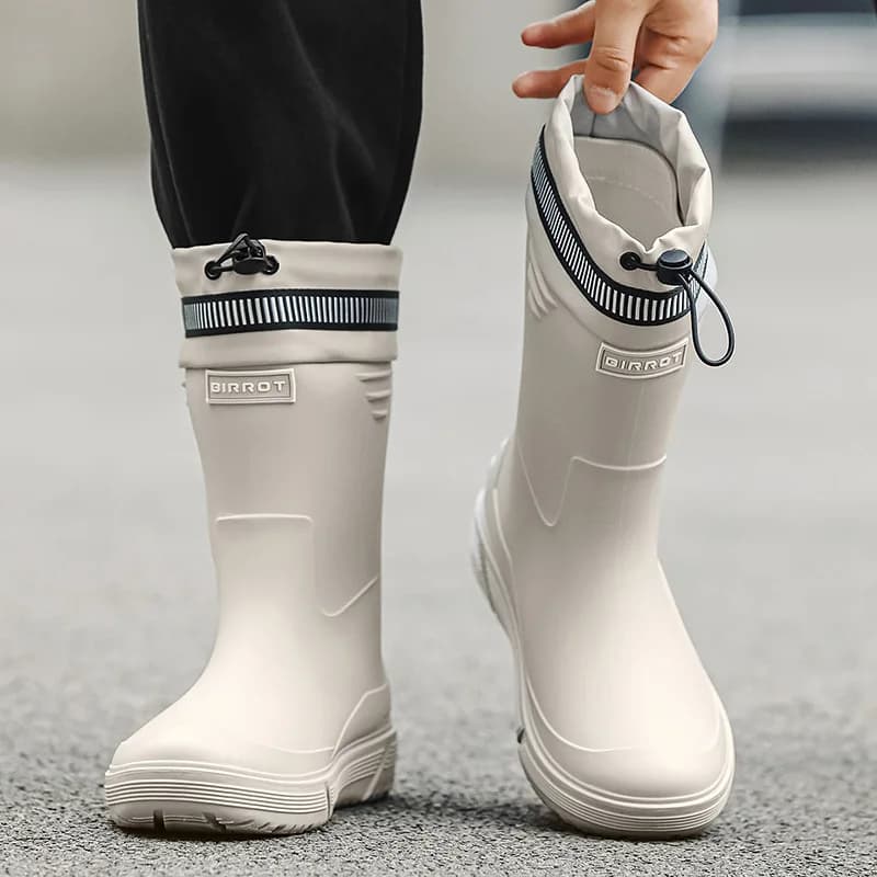 Bottes caoutchouc homme mi-mollet imperméables anti-dérapantes semelle épaisse - Chaussures eau livreurs pêche
