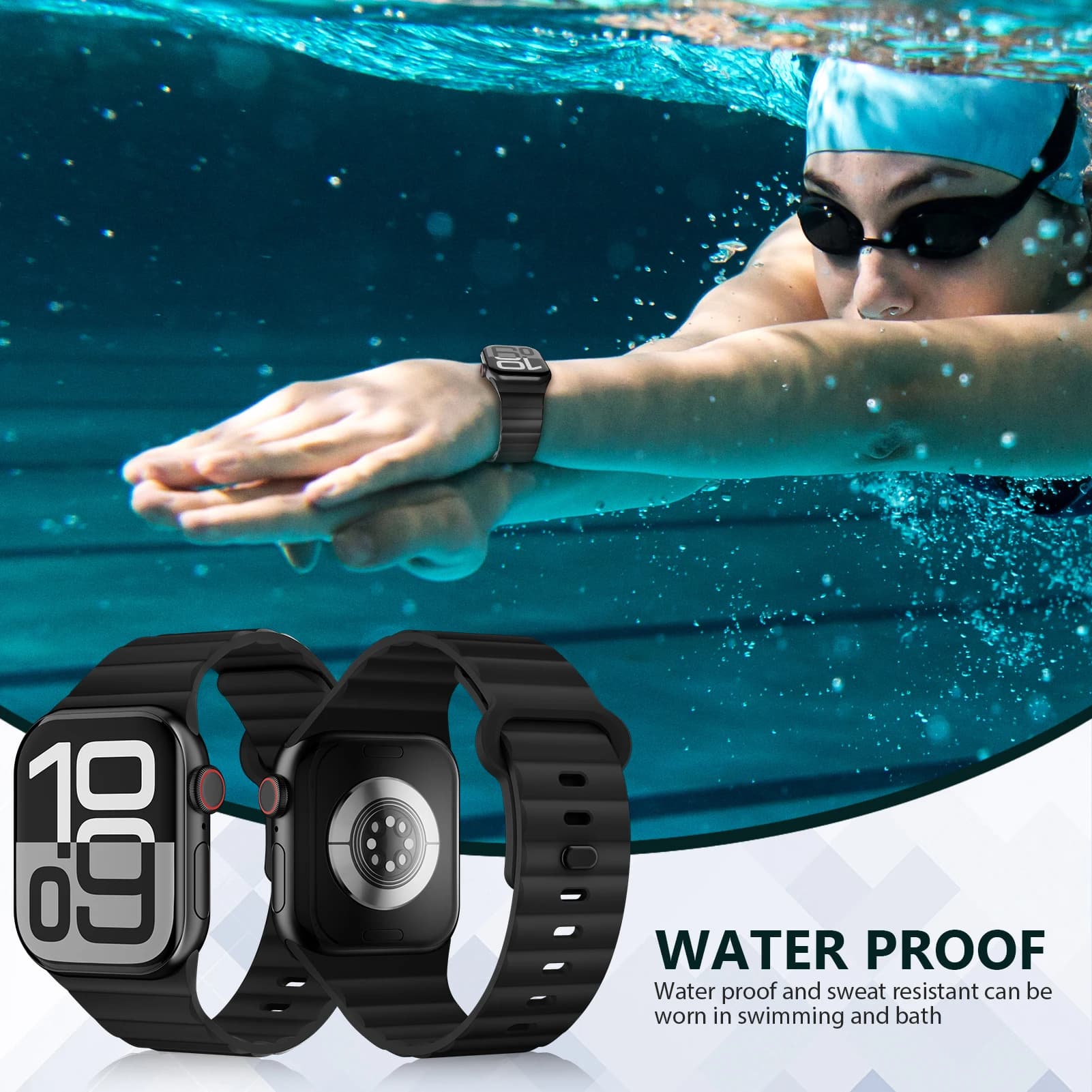 Bracelet silicone sport pour Apple Watch Ultra 2 Series 9 8 7 SE 49mm 45mm 44mm 41mm étanche confortable