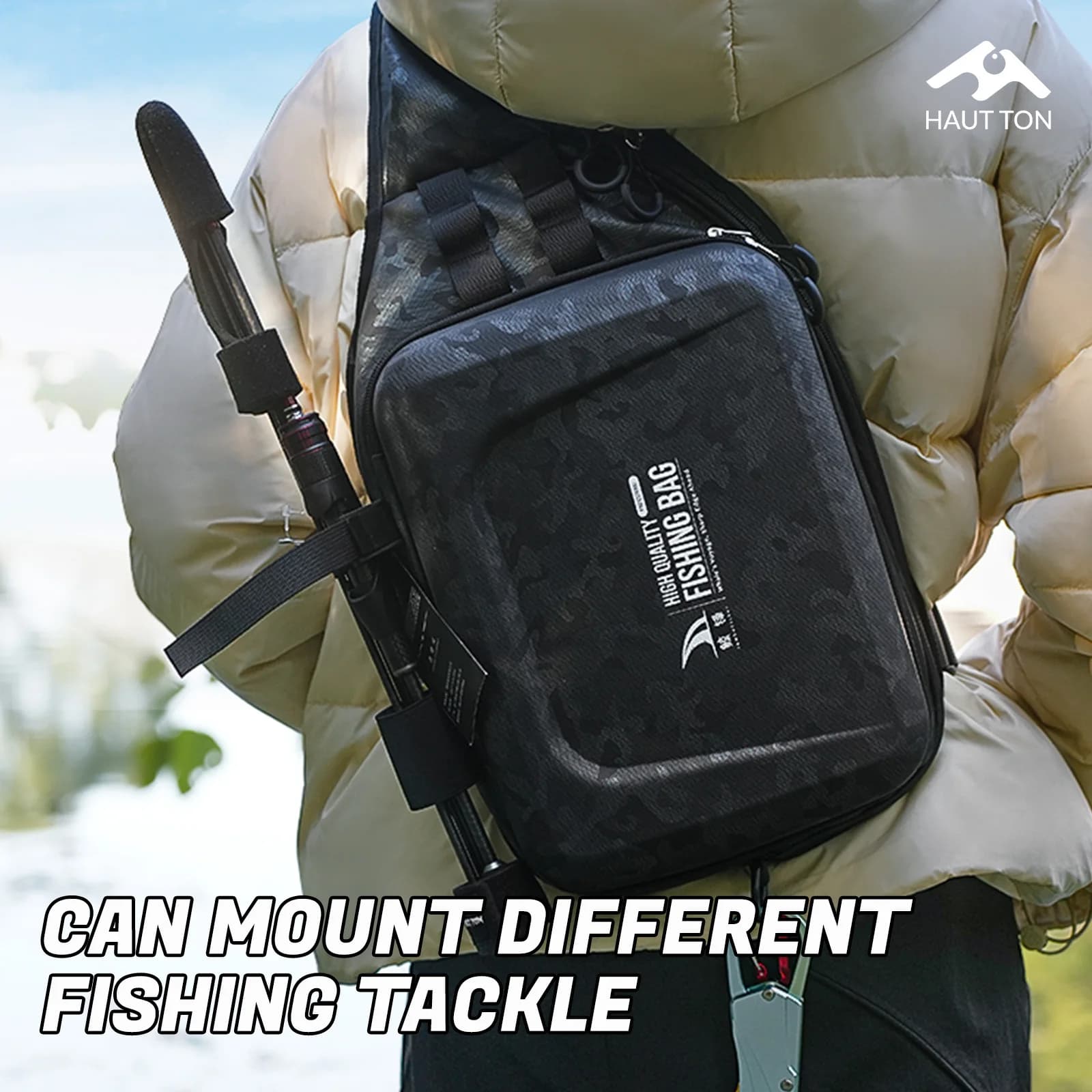 Sac à dos pêche multifonction HAUT TON imperméable - Plateforme pliable avec motif rayé en tissu Oxford EVA