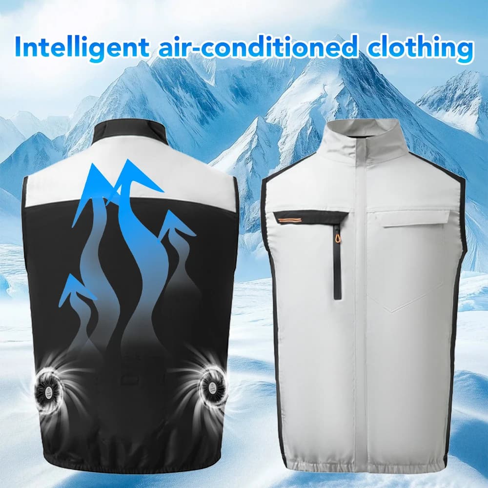 Veste de pêche sans manches rafraîchissante avec ventilateur intégré pour travail en extérieur résistant à la chaleur