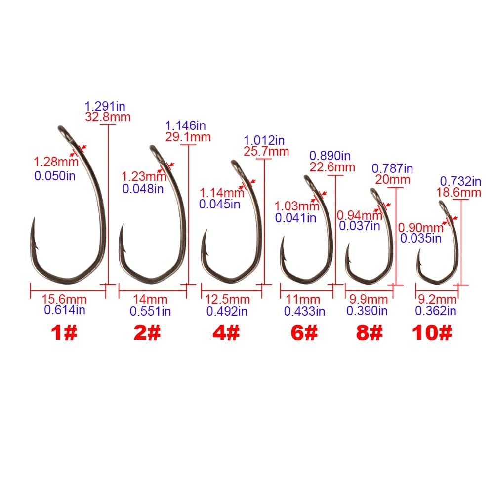 Hameçon de pêche Hirisi 8041, 50 pièces en acier inoxydable carbone anti-rouille, point acéré et hampe à boucle