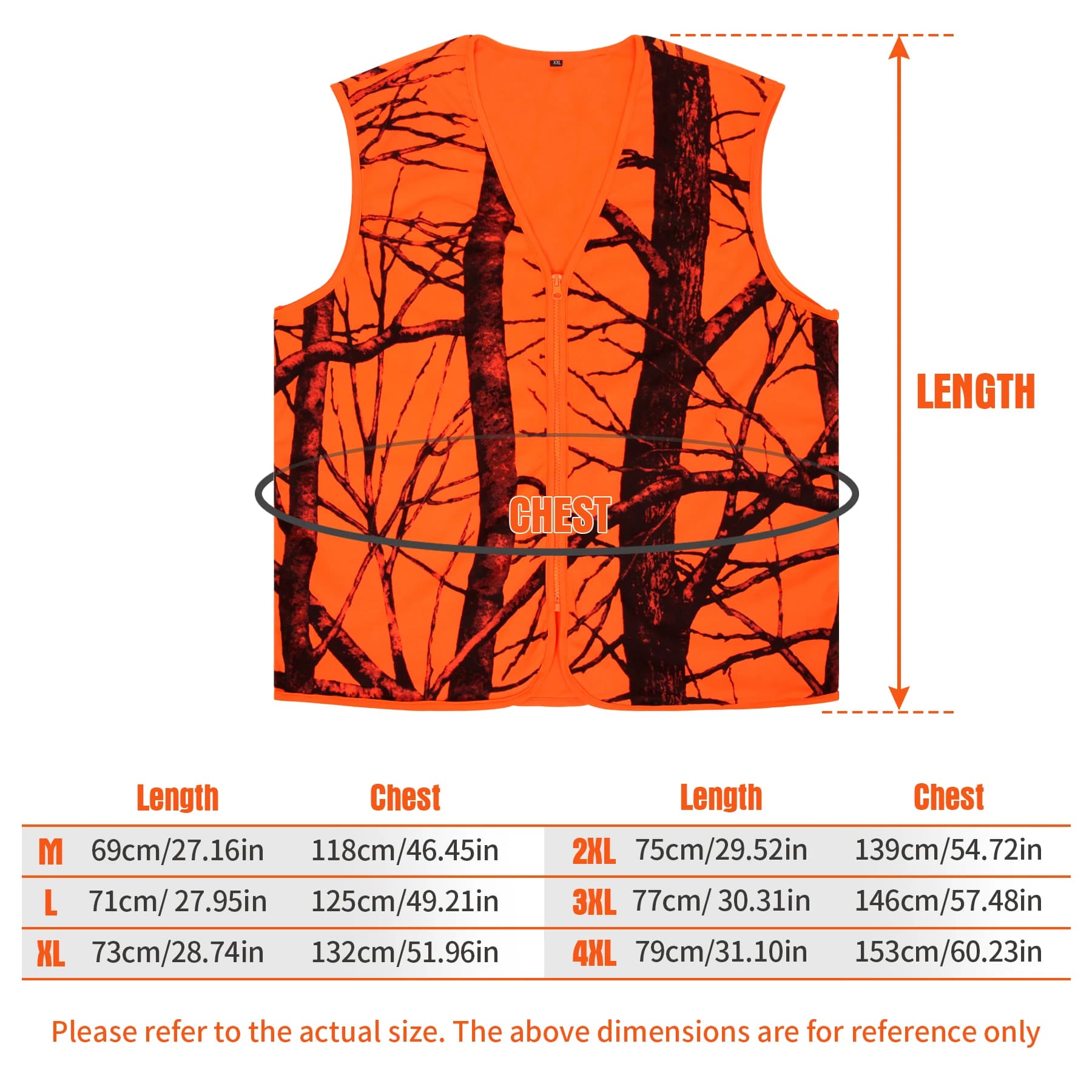 Veste de chasse orange séchage rapide grande taille M-4XL - Randonnée camping pêche photo sans manches