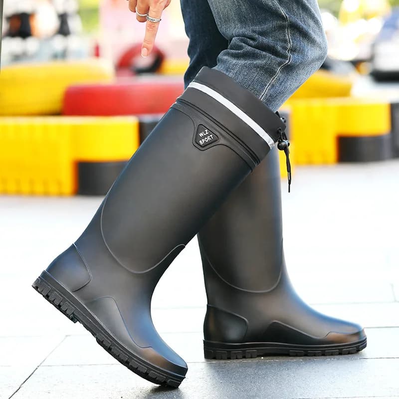 Bottes de pêche mi-mollet épaisses imperméables - Chaussures extérieur antidérapantes PVC bout rond