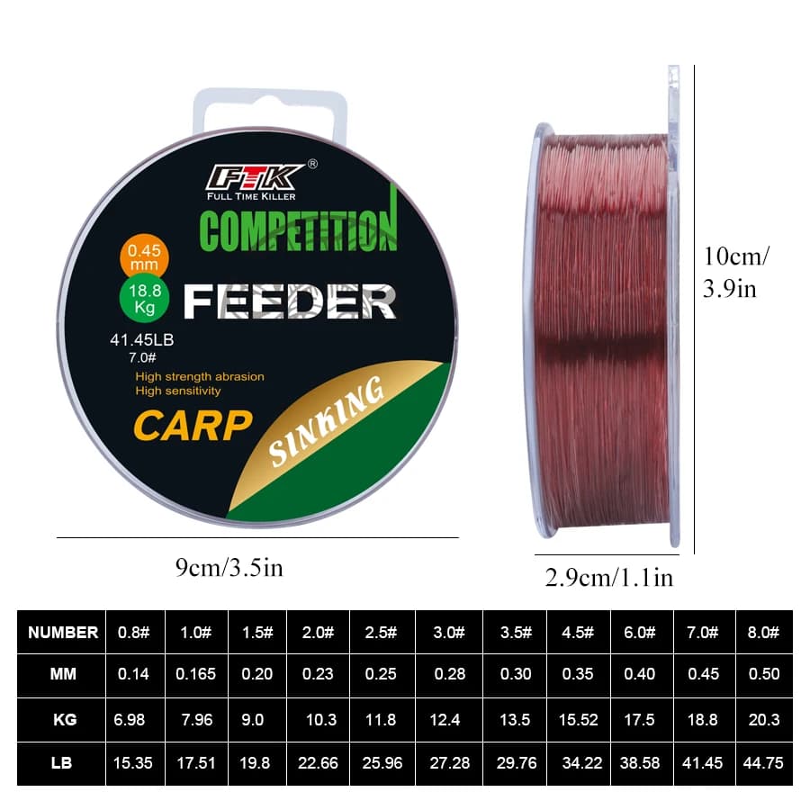 FTK fil nylon super résistant 150M 300M fluorocarbone 0.14-0.50mm pour pêche carpe 15.35-44.75LB