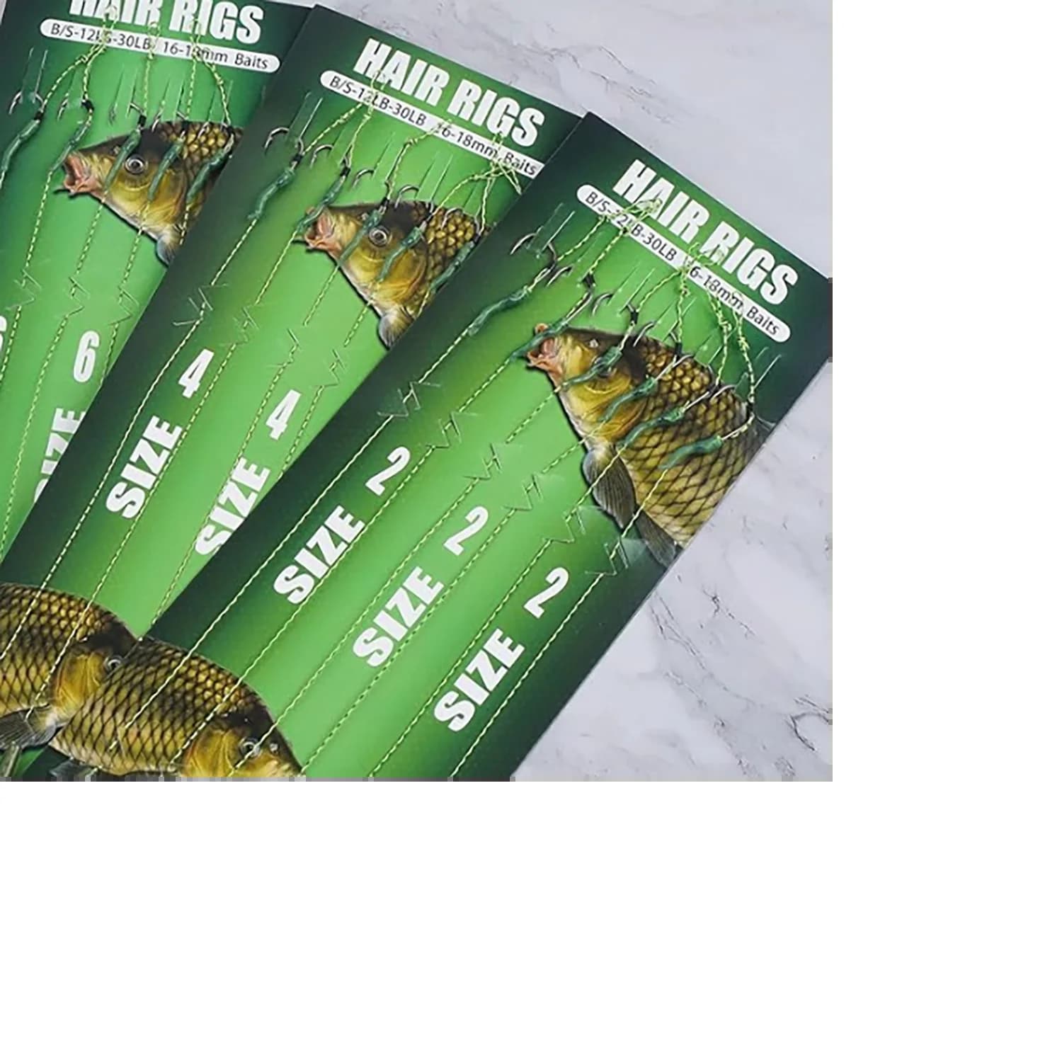 Kit hair rigs carpe 18 pièces - Hameçons courbés acier carbone et fil tressé haute résistance