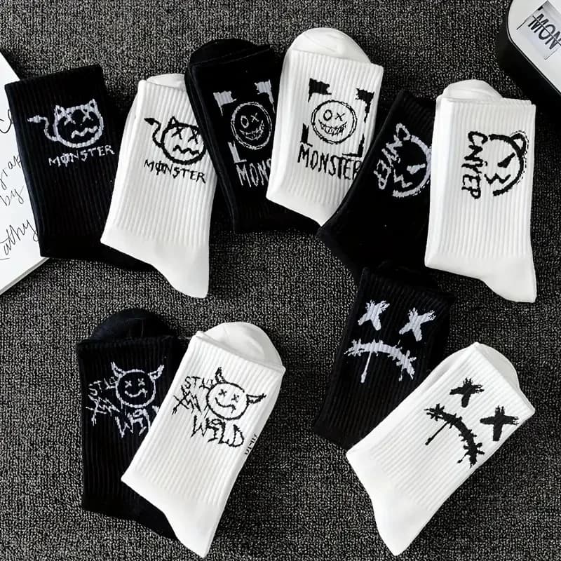 Lot 10/20 paires chaussettes couple motif graffiti - Confortables respirantes toutes saisons