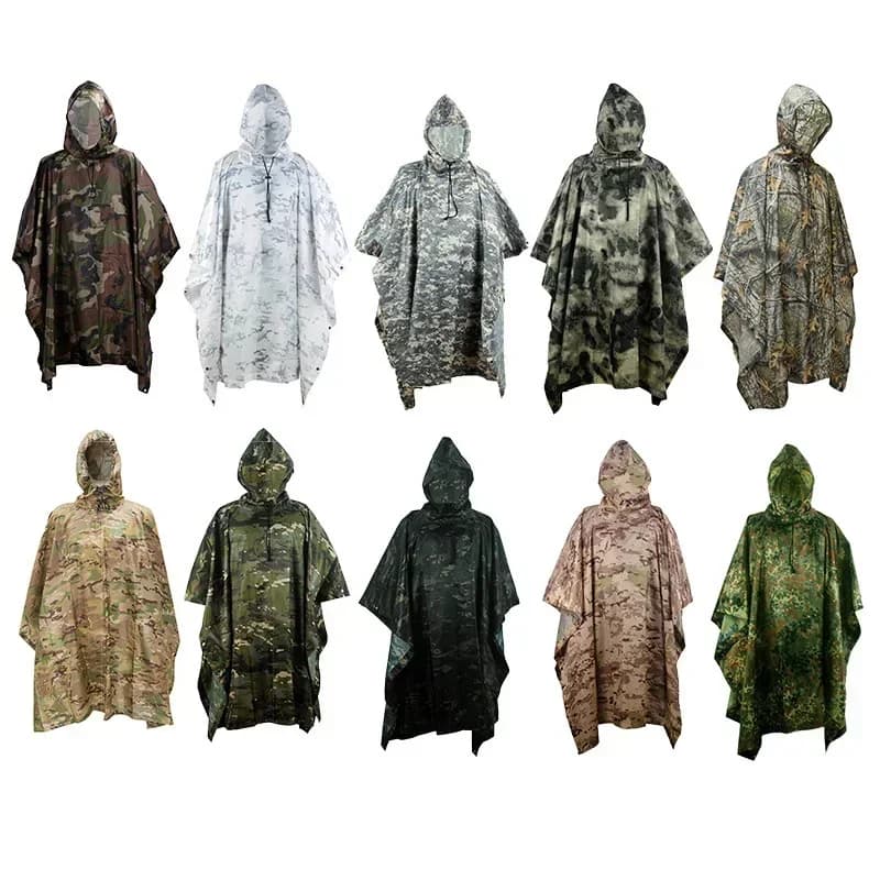 Poncho pluie camouflage avec capuche - Protection pluie pêche légère et discrète pour intempéries