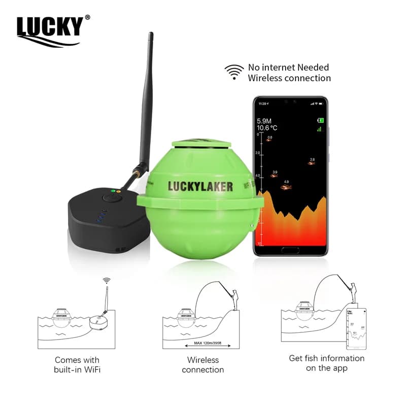 LUCKY FF916 sondeur WiFi amélioré portée 120m profondeur 45m compatible iOS Android sans fil