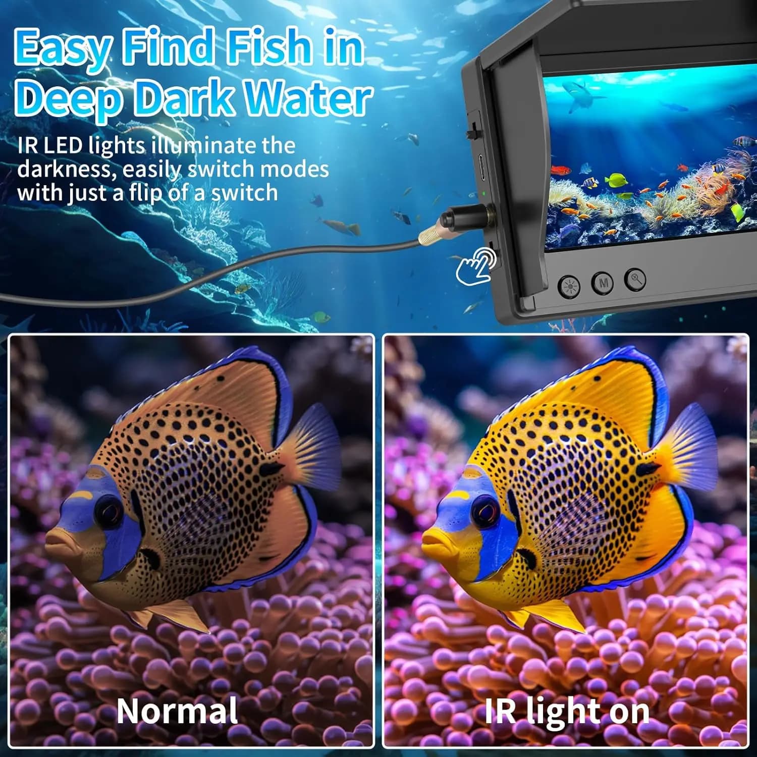 Caméra de pêche sous-marine HD 1080P portable avec écran LCD 4.3" pour pêche en kayak et bateau