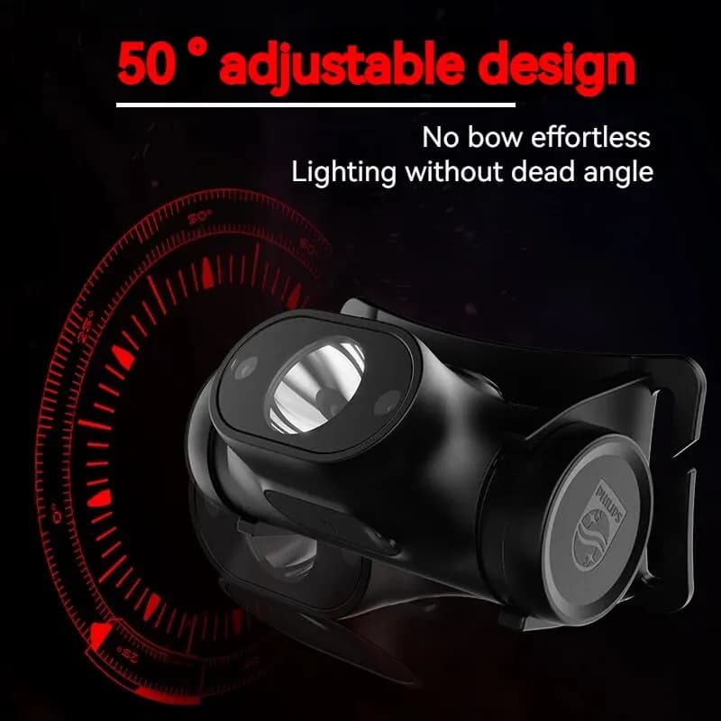 Lampe frontale Philips LED avec détecteur de mouvement rechargeable USB-C pour pêche et camping