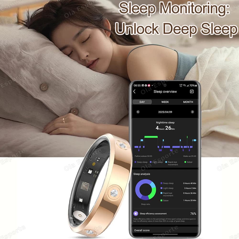 Bague connectée étroite 6.3mm mesure fréquence cardiaque stress IP68 étanche sport mode homme femme