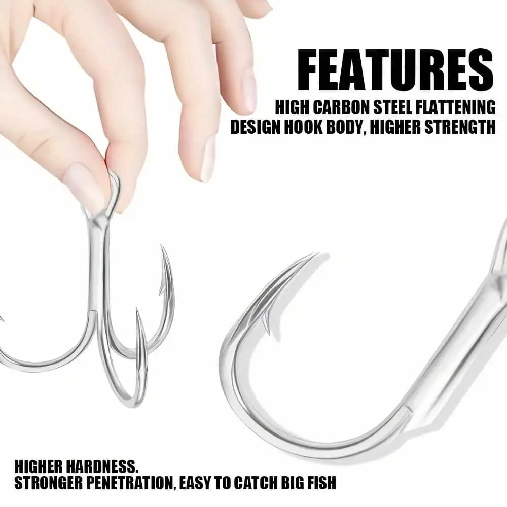 10 hameçons triples CAZULO acier inox carbone - Hameçons renforcés pour pêche eau douce et mer