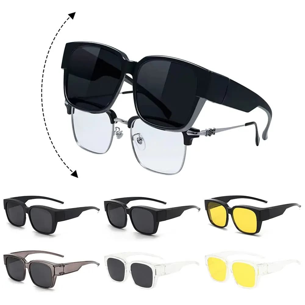 Sur-lunettes de pêche polarisées carrées pour port sur verres correcteurs - Protection UV sur prescription