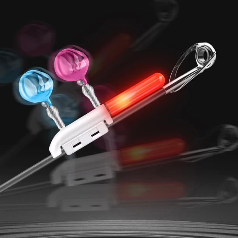 Alarme de touche double clochette avec lampe LED pour canne pêche nuit sans batterie