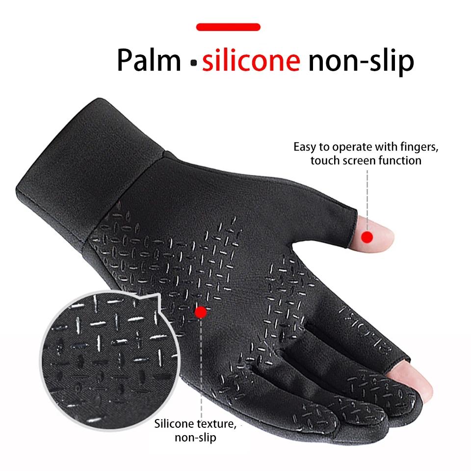 Gants pêche hiver homme femme - Gants chauffants anti-glisse écran tactile deux doigts découpés