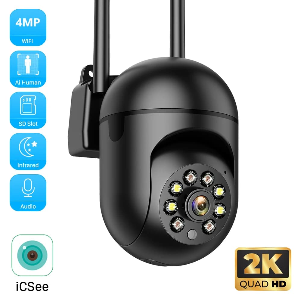 Caméra IP WiFi extérieure 4MP PTZ IA - Détection humaine tracking vision nocturne surveillance