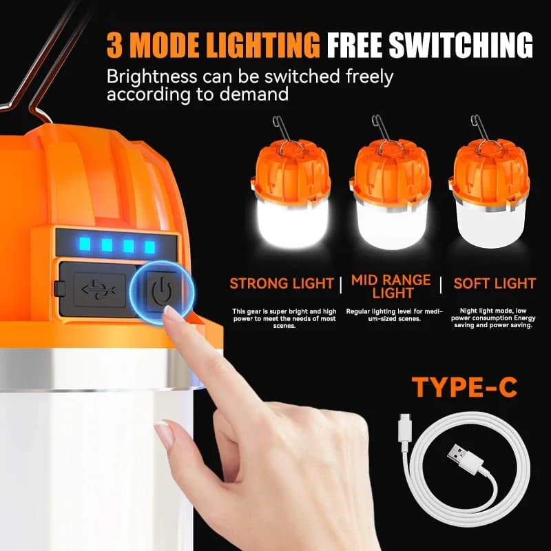 Lampe de camping LED 500W rechargeable USB pour pêche nocturne et urgences en plein air