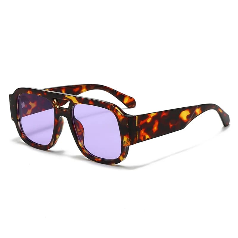 Lunettes de soleil carrées vintage pêche femme double pont large monture couleur bonbon jambes larges