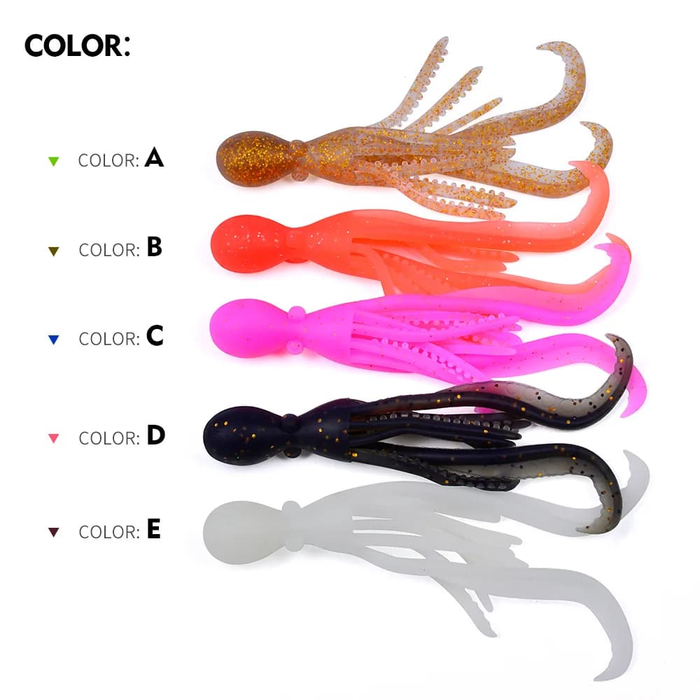 5 leurres souples luminescents Octopus Skirts pour thon et calamar - Jigging et trolling marin