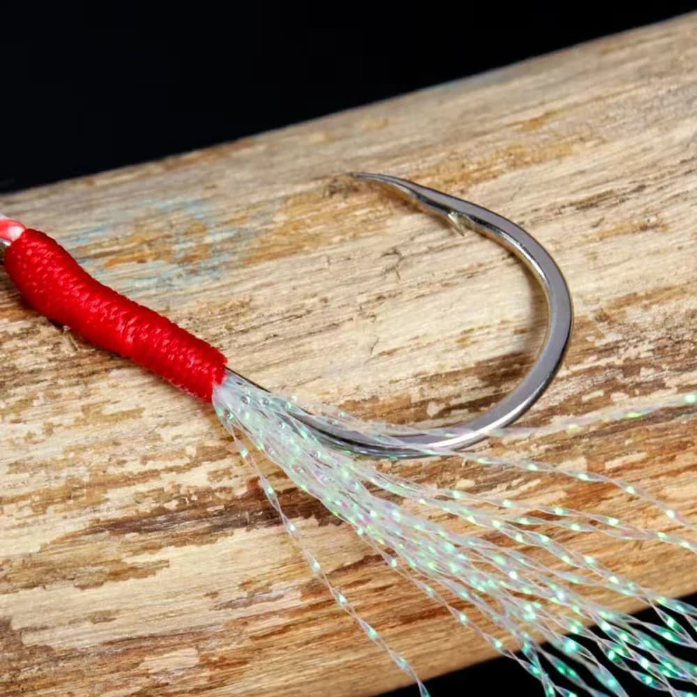 Hameçons assist plumes acier carbone angle ardillon 10 pièces pour slow jigging mer - accessoires