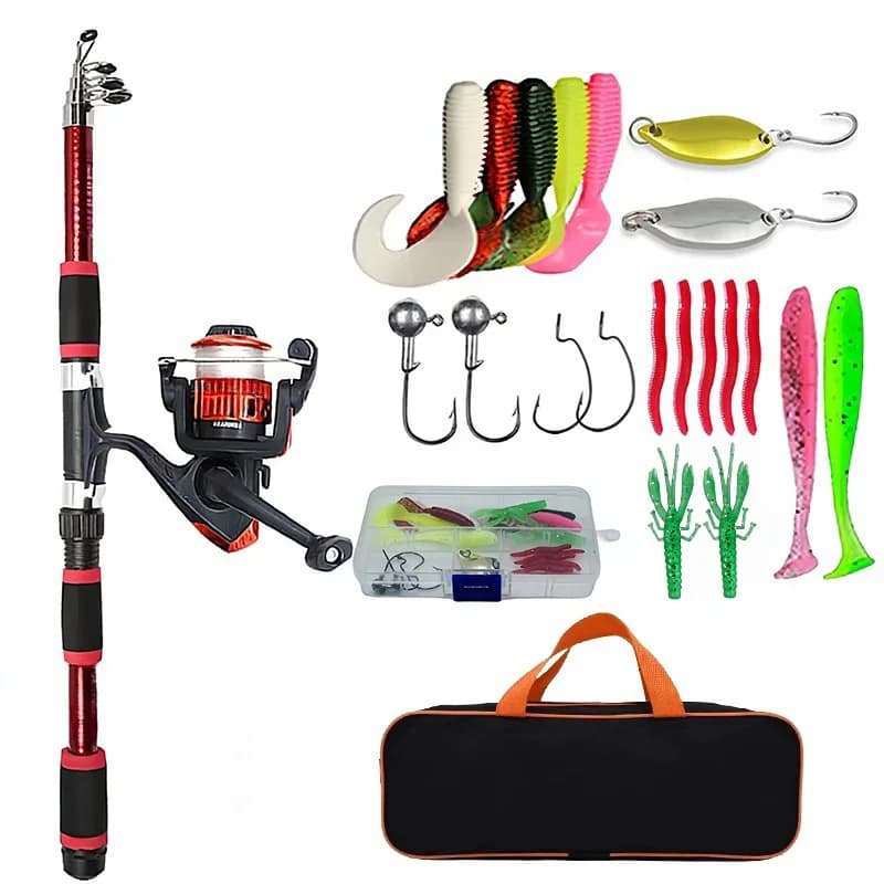 Kit de pêche télescopique complet avec canne, moulinet et leurres pour voyage