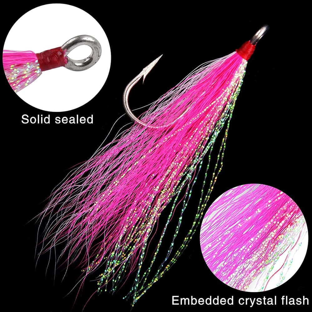 8/4 leurres Bucktail Teasers pour pêche mer - Hameçons jig acier inox pour silure et perche