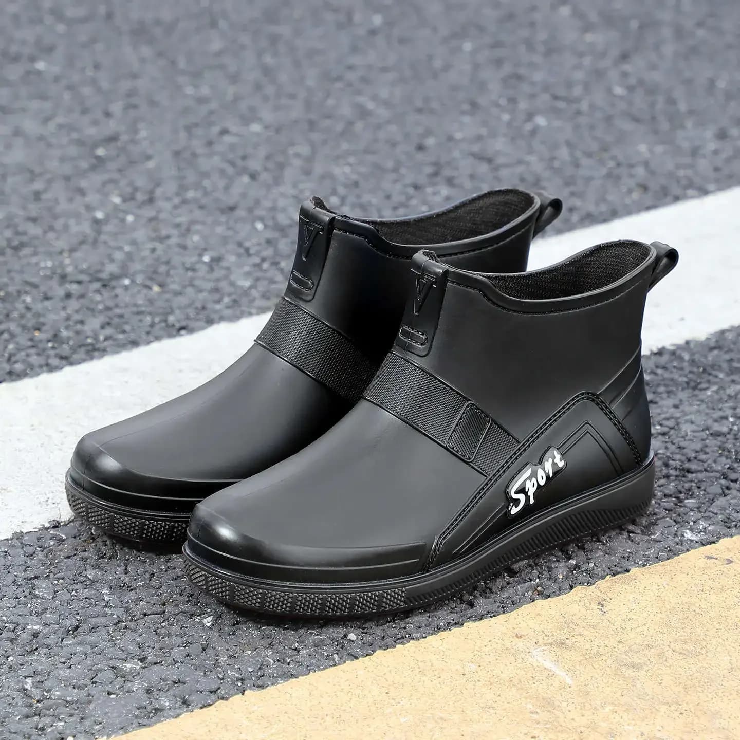 Bottes de pêche cheville PVC unisexes courtes guêtres bandes réfléchissantes mode homme chaussures caoutchouc
