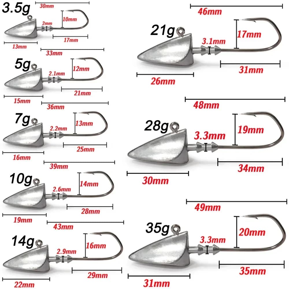 Lot de 5 leurres métalliques jig head plombés de 3.5g à 35g pour pêche au leurre