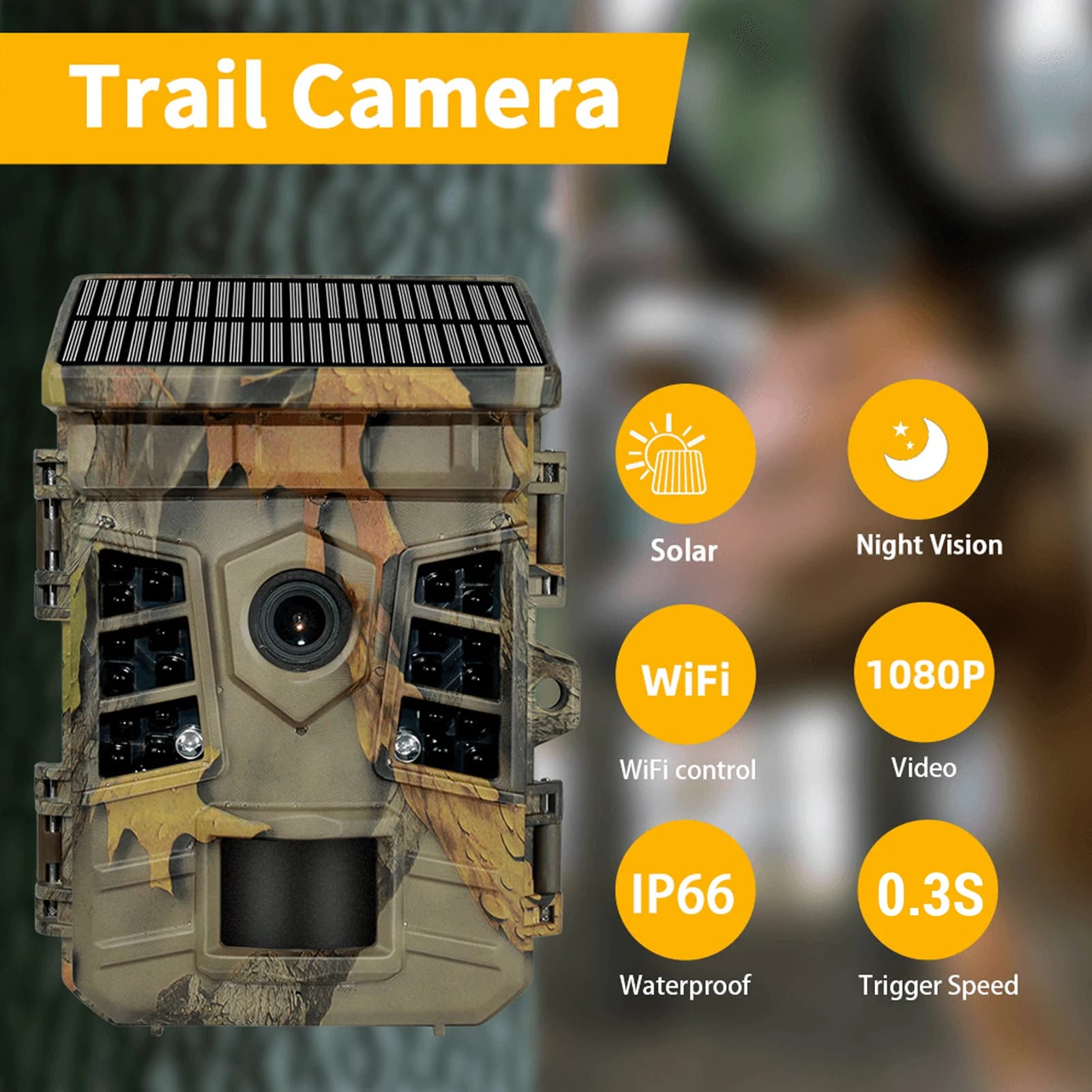 Caméra trail étanche IP66 déclenchement 0.3s solaire WiFi - Réactivité ultime pour chasse rapide