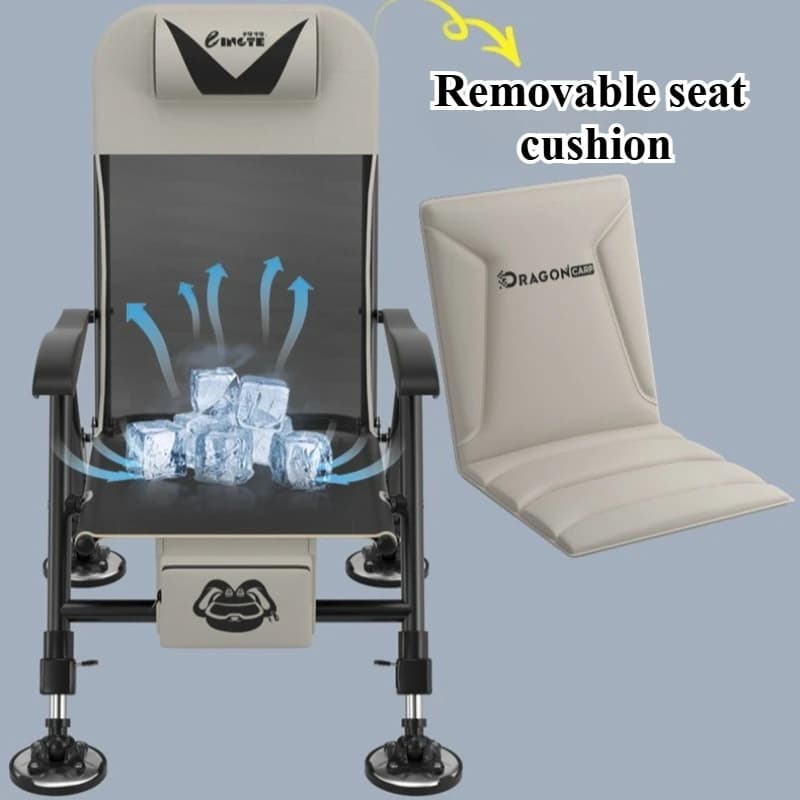 Chaise pêche pliante relax inclinable avec appui-tête et pieds télescopiques pour camping pique-nique