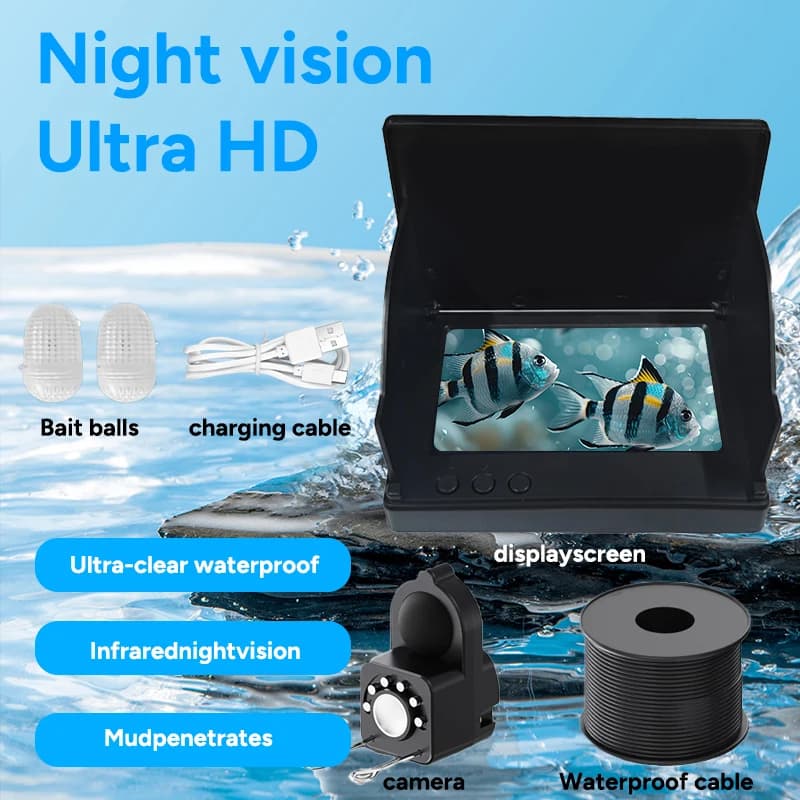 Caméra de pêche portative 4,3 pouces avec vision nocturne - Détecteur de profondeur main libre 1080P