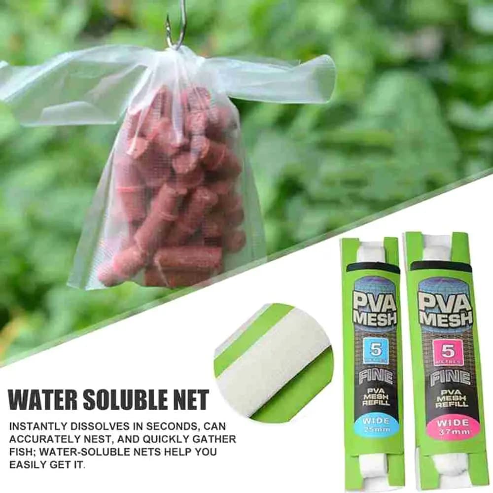 Filets PVA solubles 5m/20m recharges pour amorçage carpe feeder leurres sacs appâts 25mm 37mm 44mm accessoires