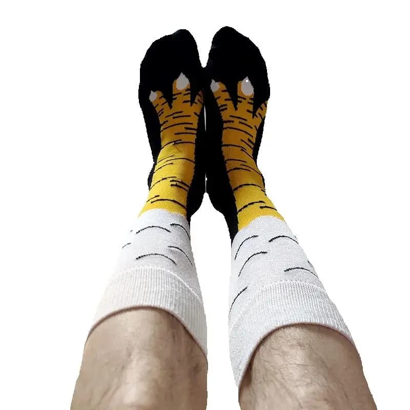 Chaussettes drôles homme pattes de poule jaunes 3D couple école freak longues