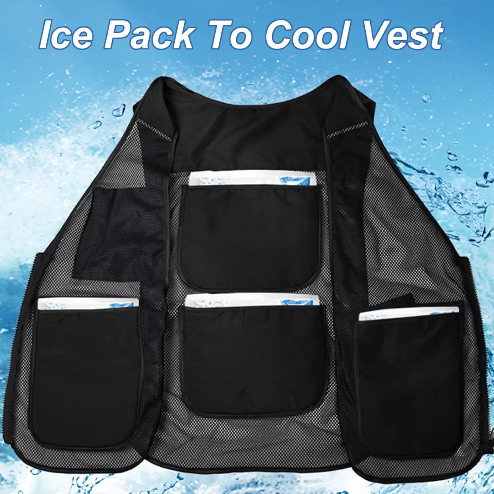 Veste rafraîchissante avec 8 packs de glace ajustable été temps chaud vestes AC réfléchissantes