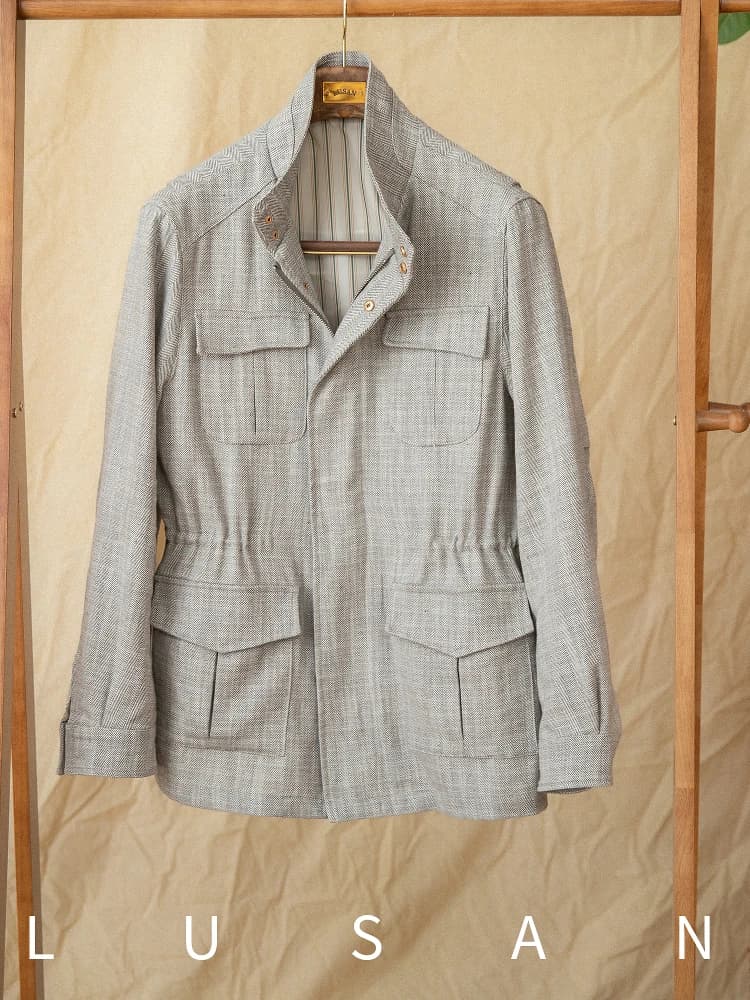 Veste de pêche légère en coton et lin M65 - Col montant ajusté pour pêche printemps-été