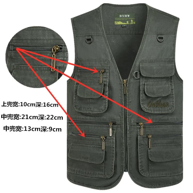 Gilet sans manches homme été grande taille 150kg avec 16 poches pour pêche et photographie