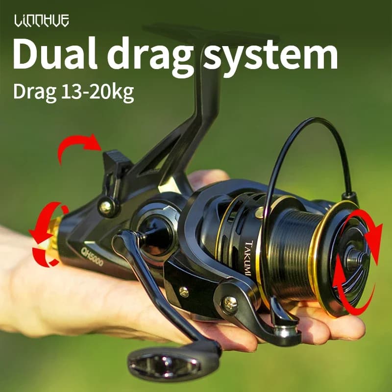 Moulinet carpe LINNHUE QH3000-9000 double frein 20kg - Carretilha pesca mer avec bobine spare
