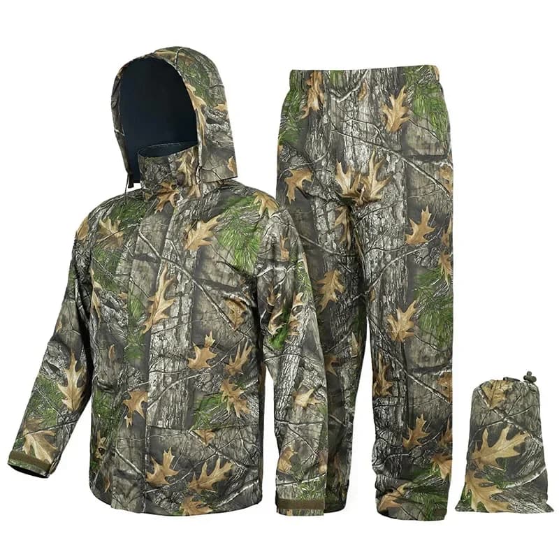 Veste et pantalon pluie camouflage 210T PU - Tenue pêche imperméable légère pour intempéries
