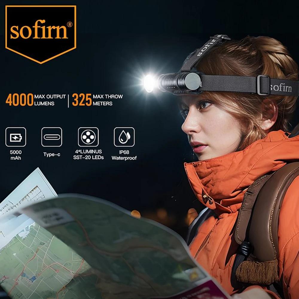Lampe frontale SOFIRN HS41 4000lm rechargeable USB-C avec LED SST20 pour pêche professionnelle nocturne