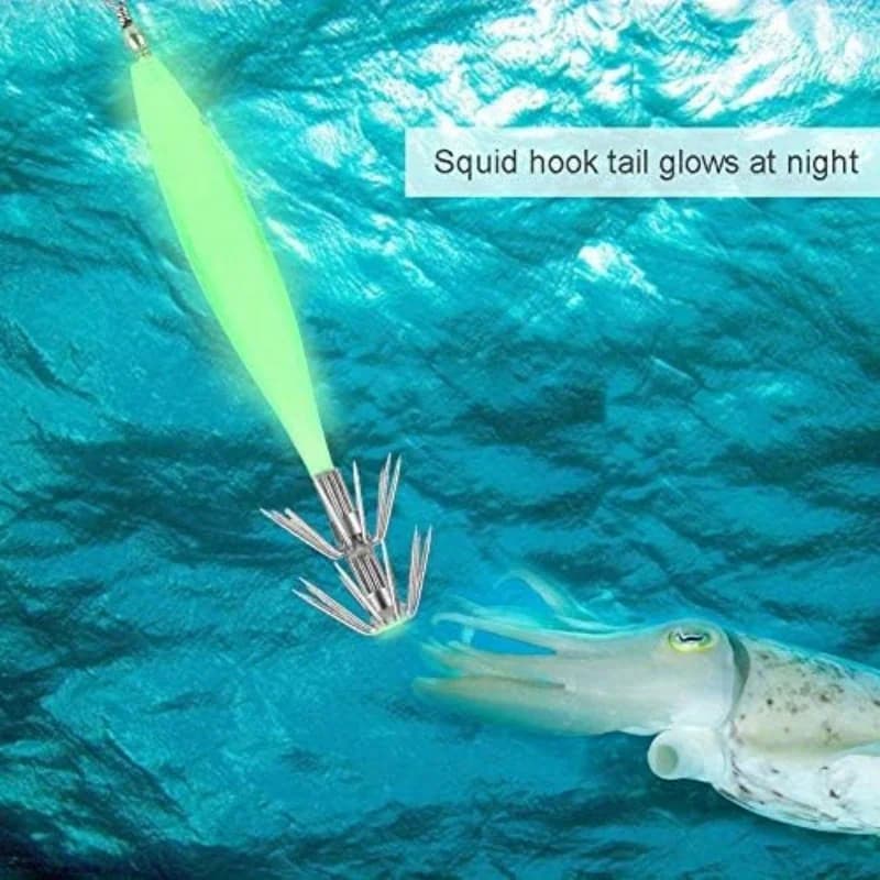 Ackibbik 5 leurres luminescents pour pêche au calmar et poulpe - hameçons spéciaux céphalopodes