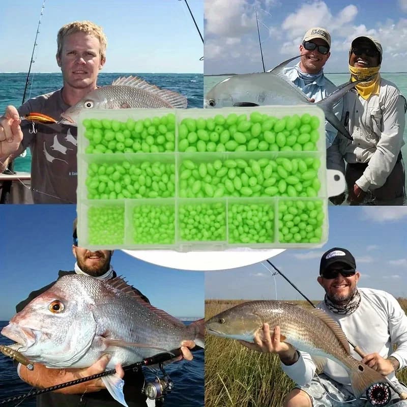 Perles olives fluo pour pêche de nuit avec billes anti-collision et de protection - Lot de